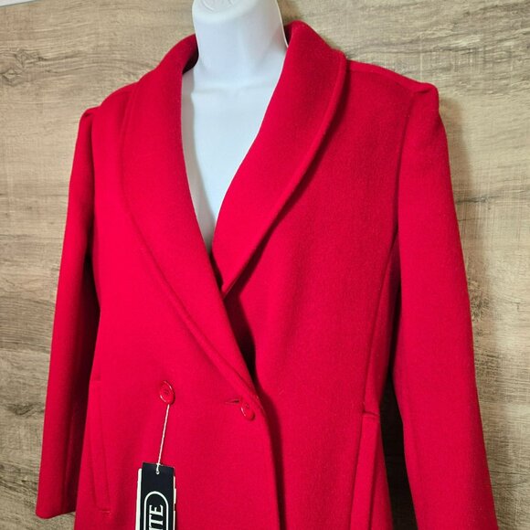 NWT VTG Michelle Stuart Petite SM* Red Wool Double-Breasted Overcoat Trench Coat - Picture 4 of 13